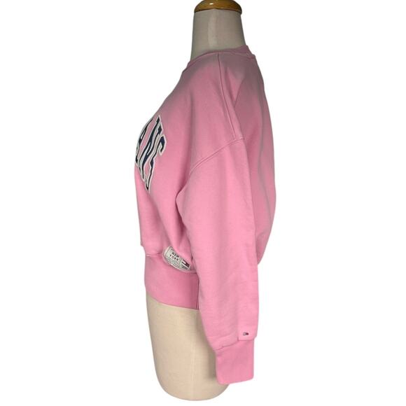 Tommy Jeans Preppy Pink Logo Sweatshirt XS 100% Cotton Crewneck Cozy Pullover - Picture 5 of 13